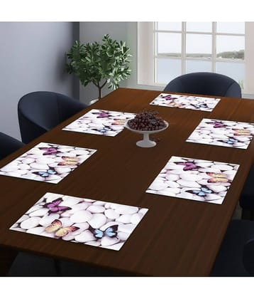 PVC Floral Rectangle Table Mats (44 cm x 29 cm) Pack of 6 - Gray