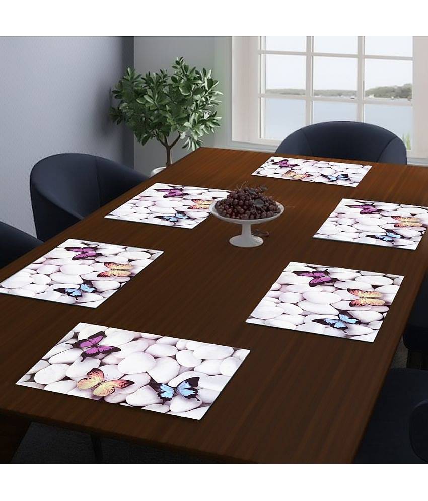 PVC Floral Rectangle Table Mats (44 cm x 29 cm) Pack of 6 - Gray