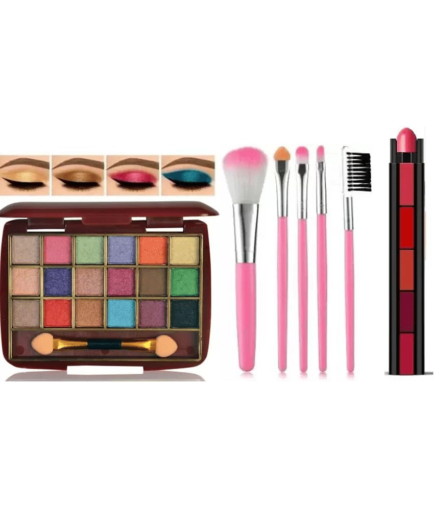 swneky 18color eyeshadow with 5in1 lipstick & makeup brush (Pack of 3)