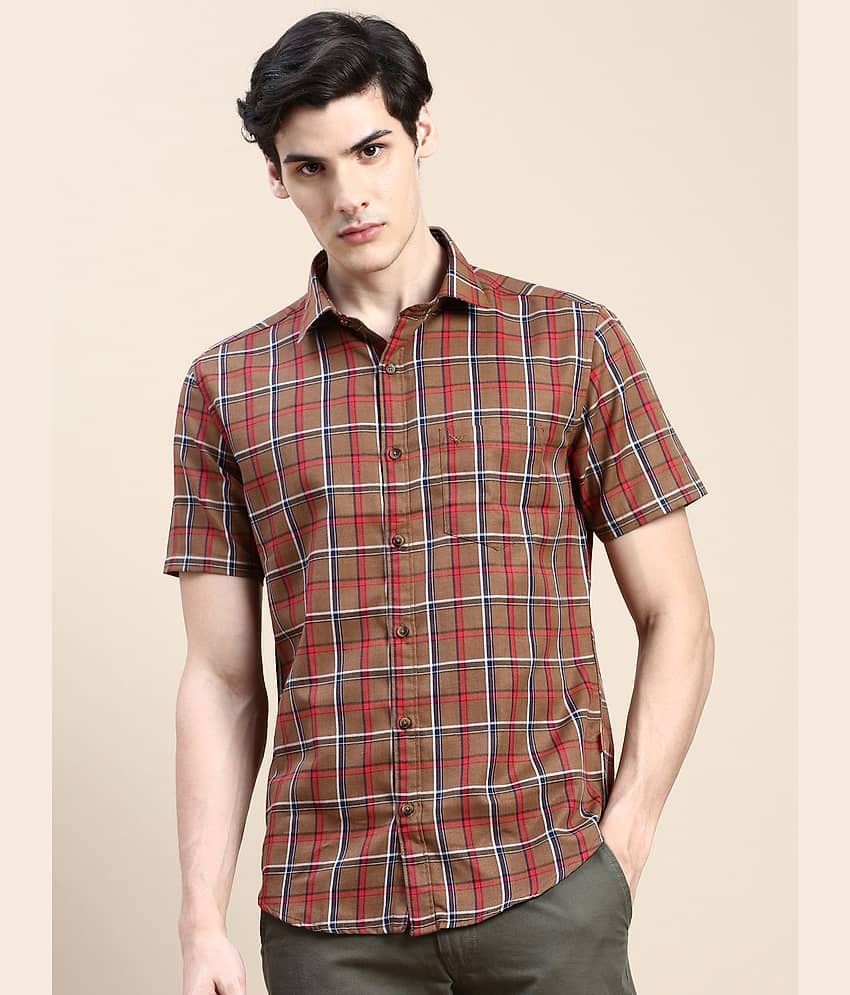 Showoff Cotton Blend Regular Fit Checks Half Sleeves Men's Casual Shirt - Brown ( Pack of 1 )