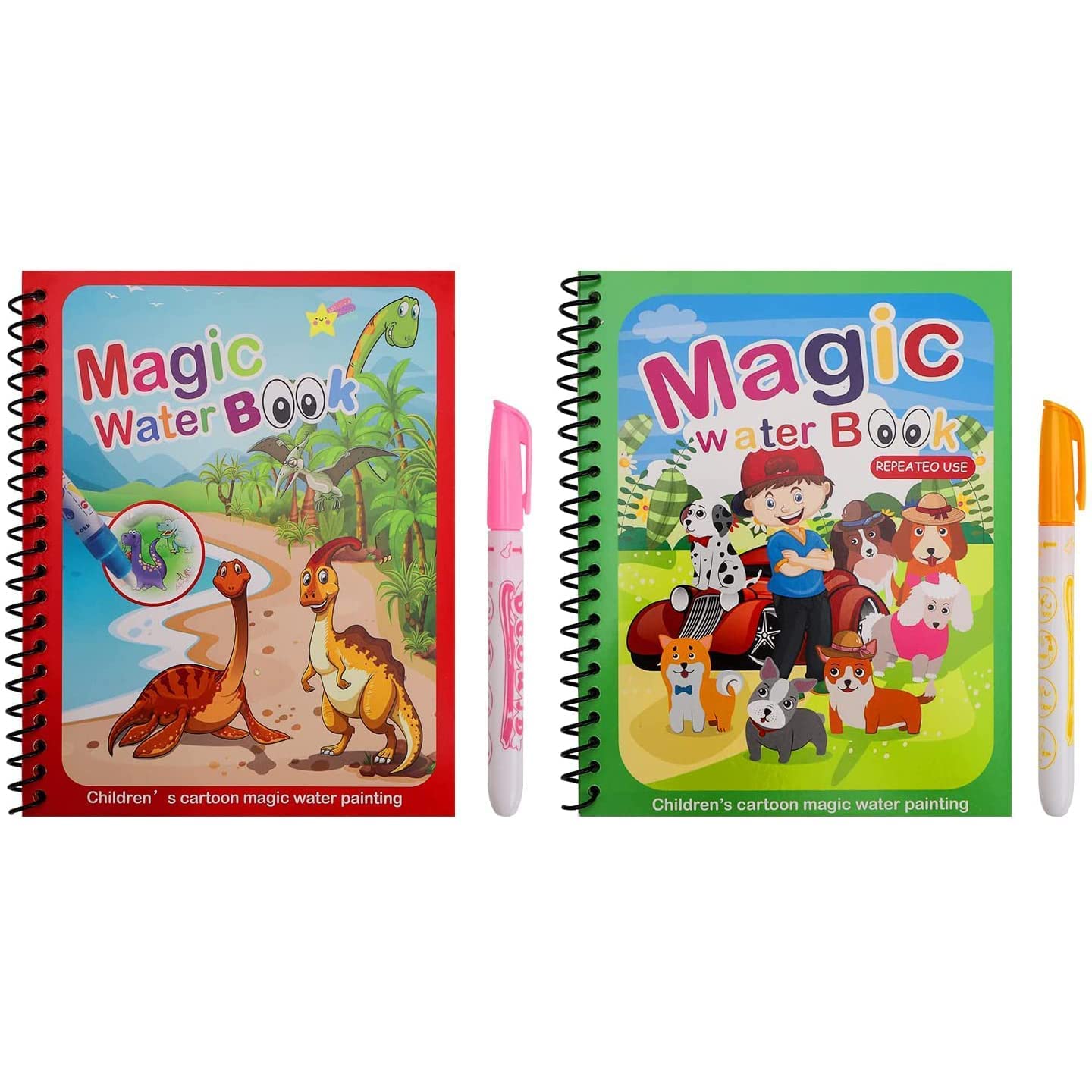 REZNOR Quick Dry Re-Usable Magic Coloring Water Book Doodle with Magic Pen Painting Board for Children Education Drawing Pad (Random Design) (Pack of 2)