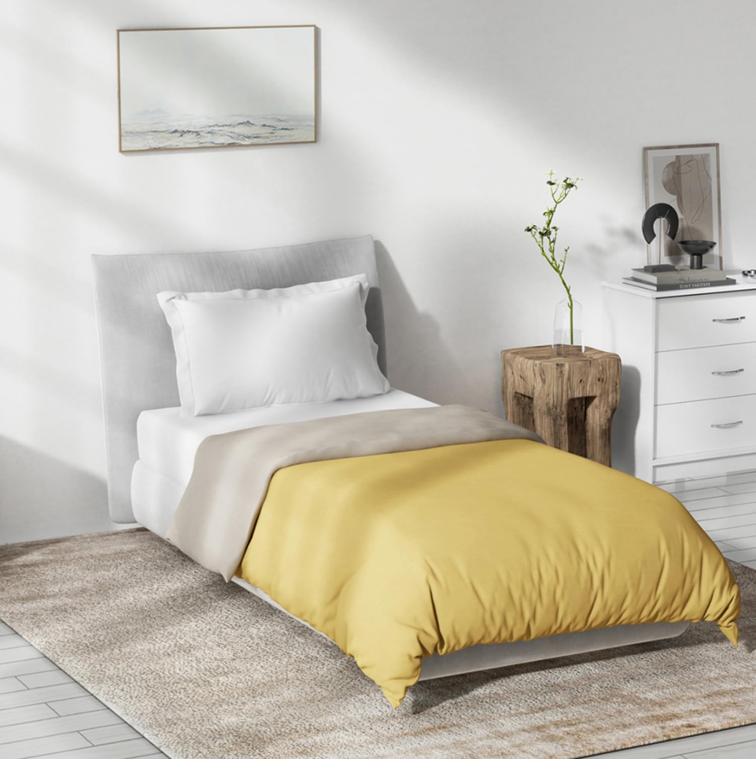 DDECOR - Creme Collection 100% Cotton Plains And Textures Pattern MPOL Single Quilt|152 CM X 229 CM| - Yellow