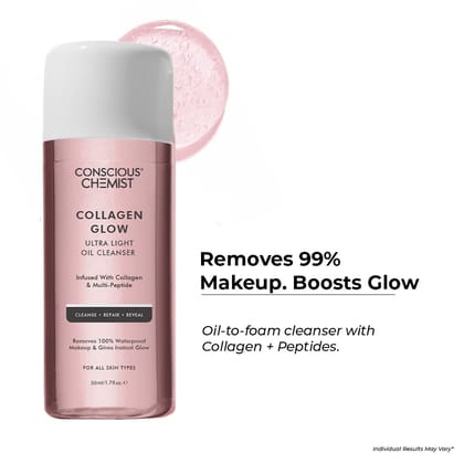 Conscious Chemist Collagen Glow Ultra Light Oil Cleanser, Makeup Remover with Hydrolyzed Collagen - 50ml Conscious Chemist Collagen Glow Ultra Light Oil Cleanser, Makeup Remover with Hydrolyzed Collagen - 50ml