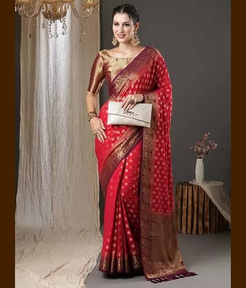 Today Deal Silk Woven Saree With Unstitched Blouse Piece ( Rani )