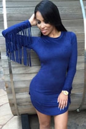 Kaamastra Polyester Navy Fringed Long Sleeves Mini Dress
