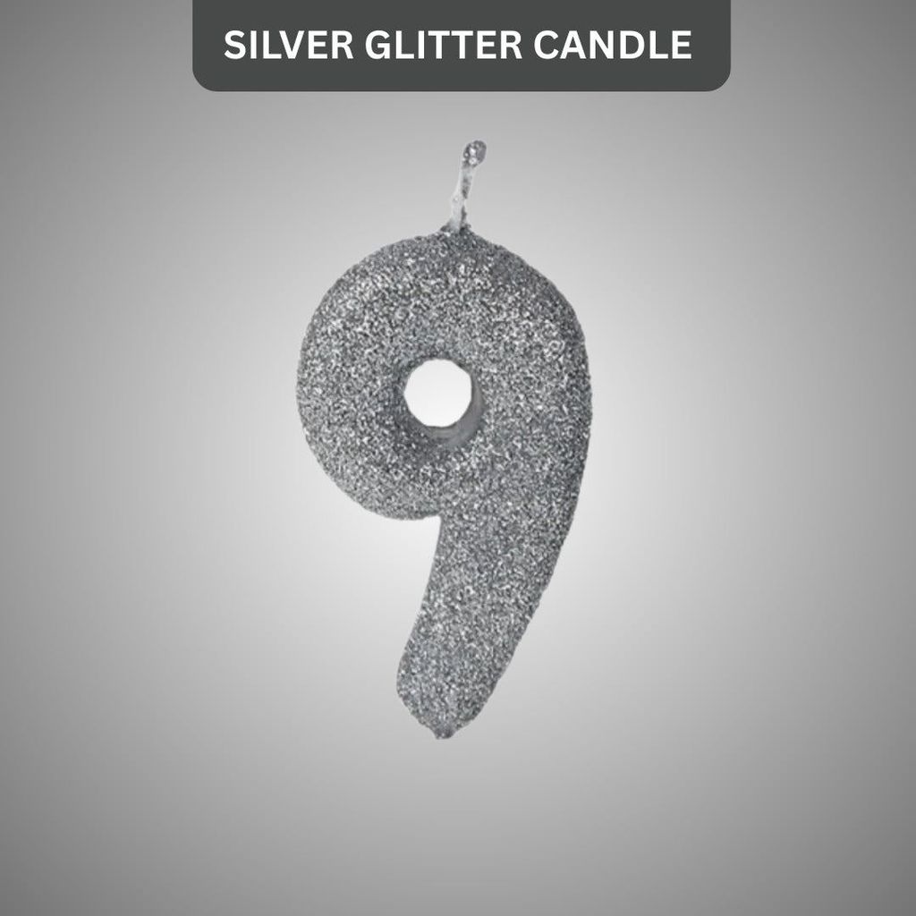 No. 9 Glitter Silver Candle - 1PC - Party and Festive Needs | Buy online on ZillyBuy