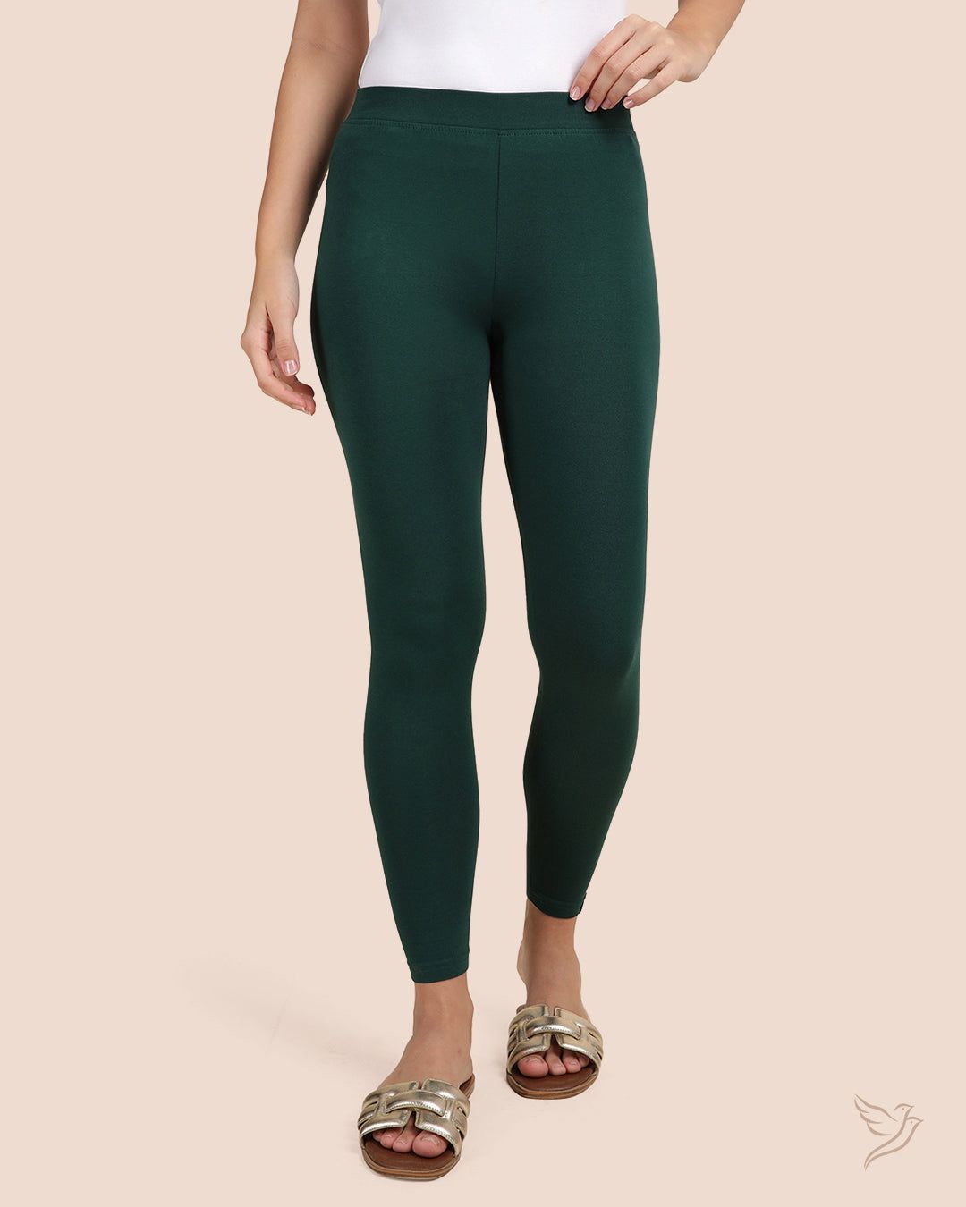 Cotton Ankle Legging - Green-S / Green