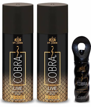 ST.JOHN Cobra Live 150ml*2 & Cobra Perfume 15ml Deodorant Spray & Perfume for Men (315ml) Pack of 3