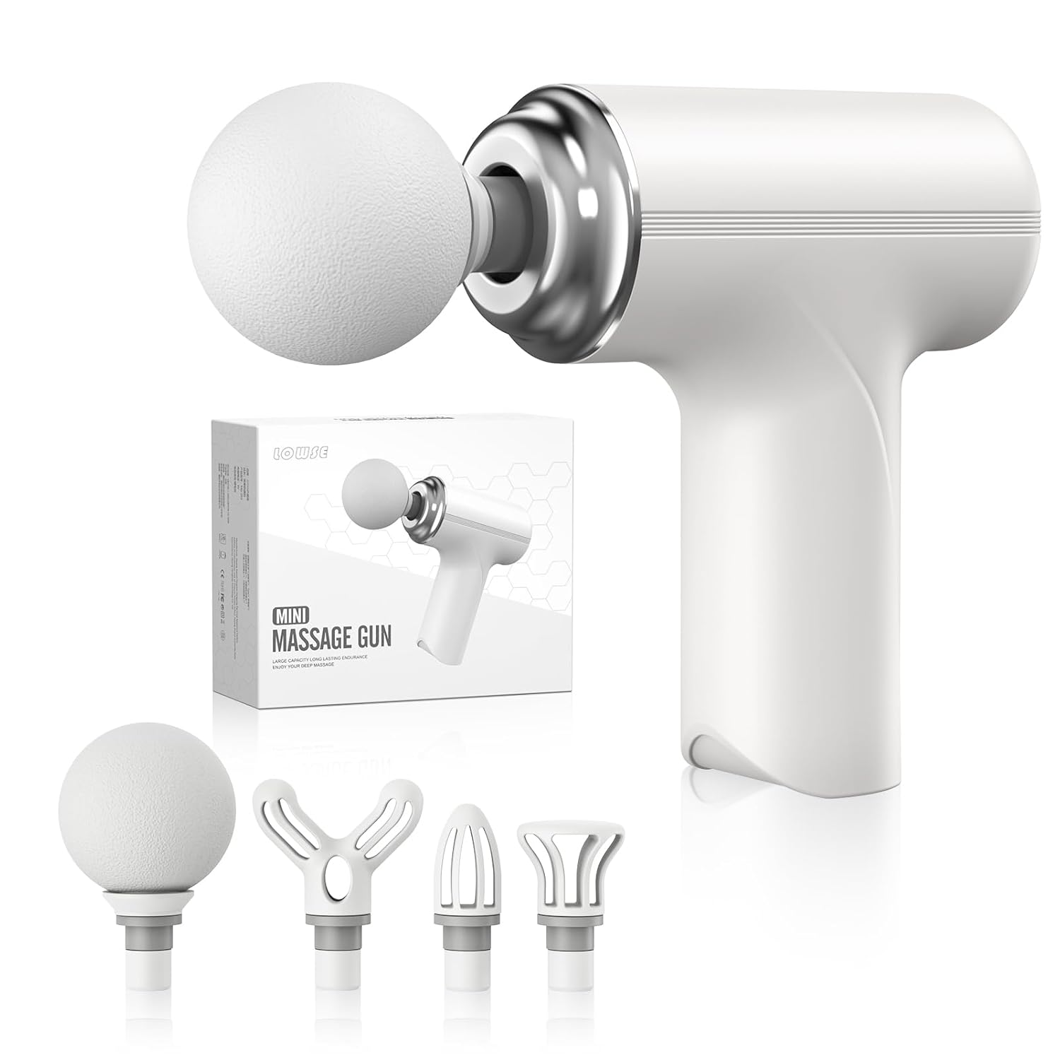 White Handheld Deep Tissue Massage Gun with Interchangeable Massage Heads Pack of 1