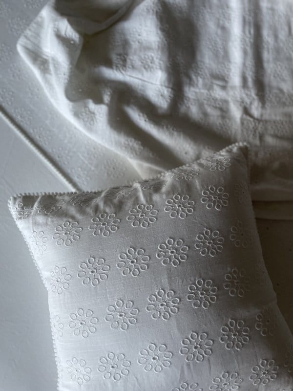 KRI India Ivory Schiffli Cushion Covers|Single|16x16 inches | Ivory | Wash & Care | 100% Cotton | Handcrafted in India. 100% organic & natural.