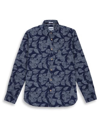 DENIM PRINTED SHIRT IN BLUE-M