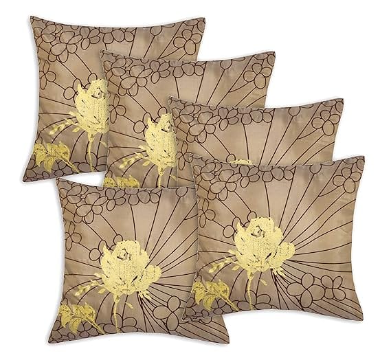 Koko Decorative Polyester Cushion Covers - Brown Flock & Pear Print, 16x16 Inches (40x40 cm) - Stylish Zipper Square Covers for Sofa, Chair, and Bed - Set of 5