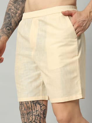 Organic Linen Men's Boxer Shorts - Light Yellow | Regular Fit, Comfortable & Breathable-S