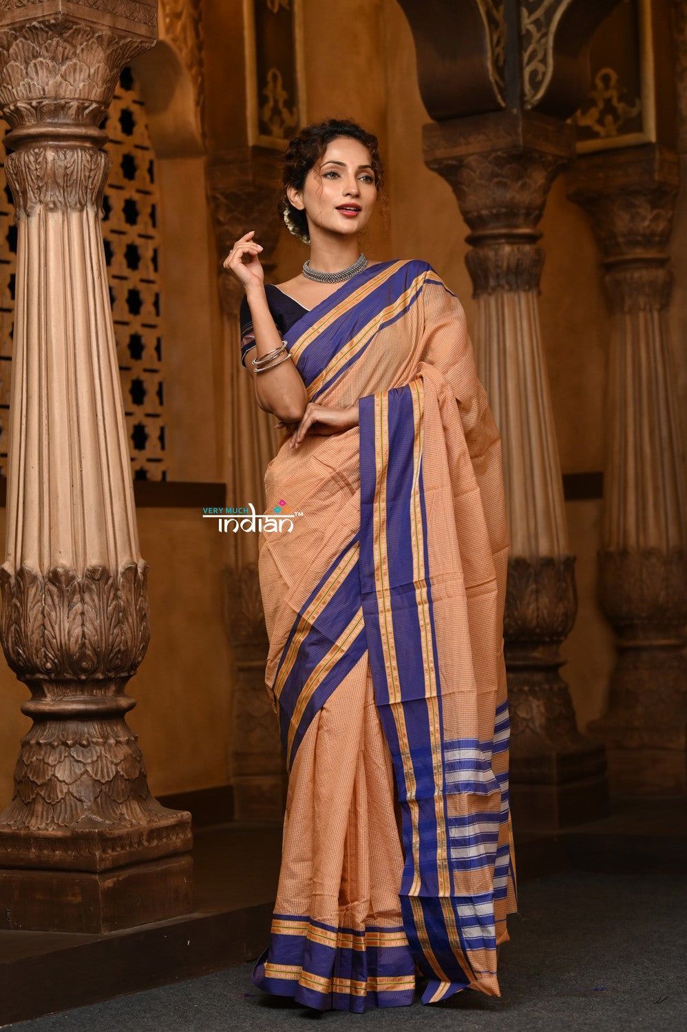 Parampara ~ Cotton Blend Saree in Regal Beige with Exclusive Zari Border & Pallu