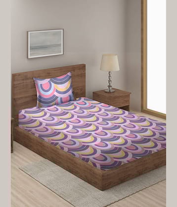 Klotthe Poly Cotton Abstract Printed 1 Single Bedsheet with 1 Pillow Cover - Purple