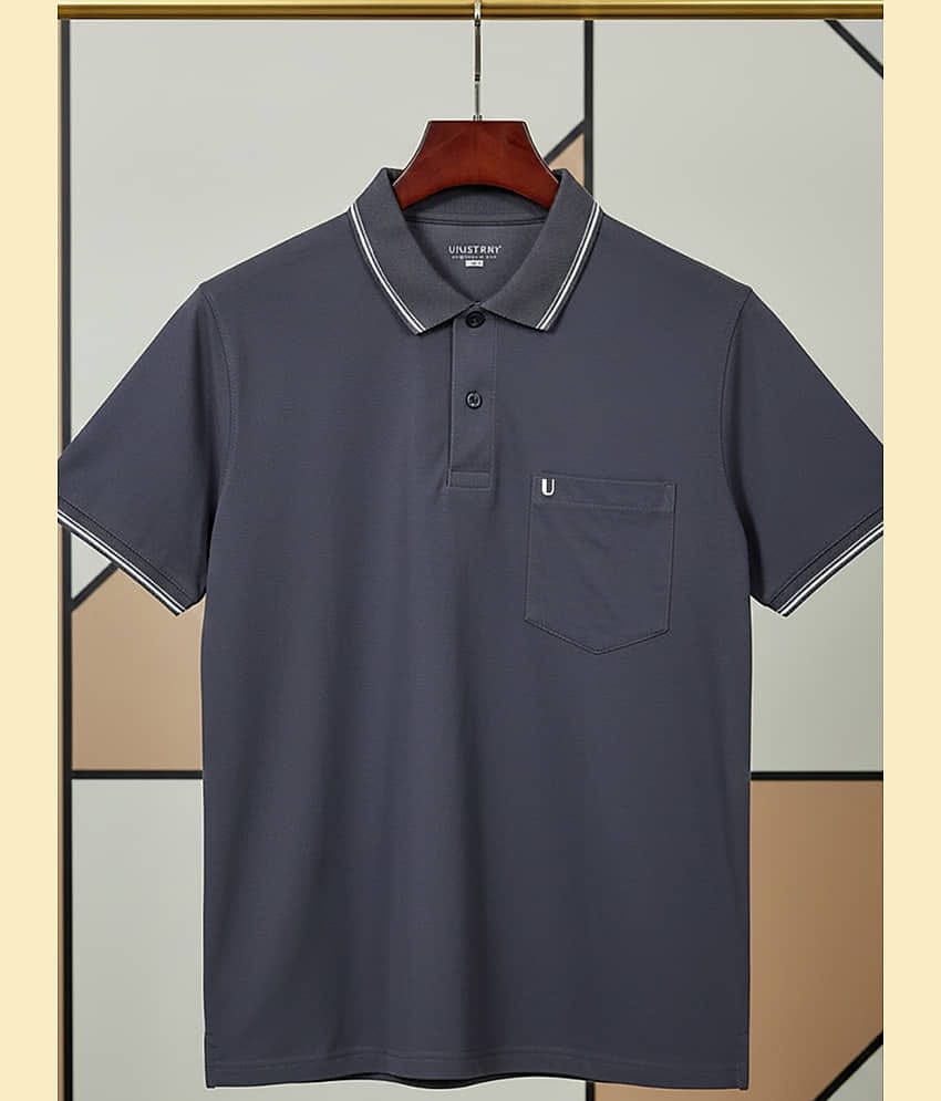 UNIBERRY Men Cotton Blend Regular Fit Solid Polo T Shirt ( Purple )