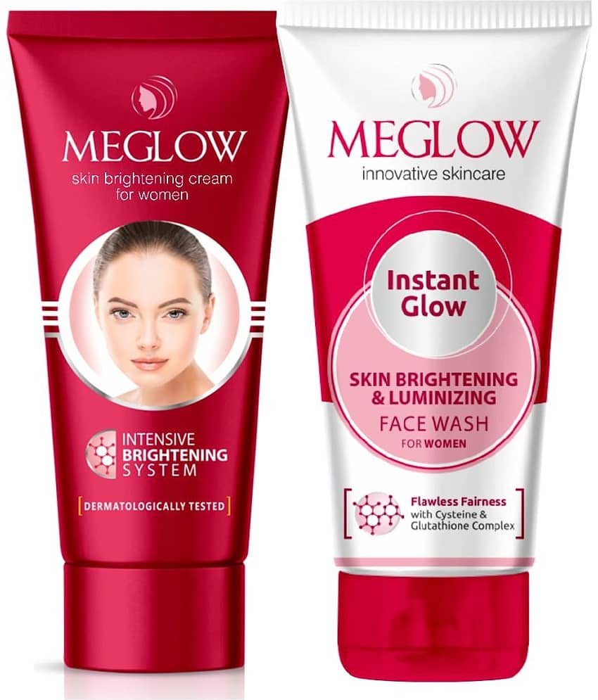 Meglow Skin Brightening Combo Pack for Women | Face Cream (50g) and Instant Glow Facewash (70g)
