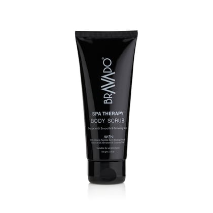 BRAVADO Spa Therapy Body Scrub for Men - Exfoliate, De-Tan & Condition Skin with Nourishing Ingredients | Blackhead Remover & De-Tan Solution | Face Cream, Face Cleanser, Skin Scrubber | 100g