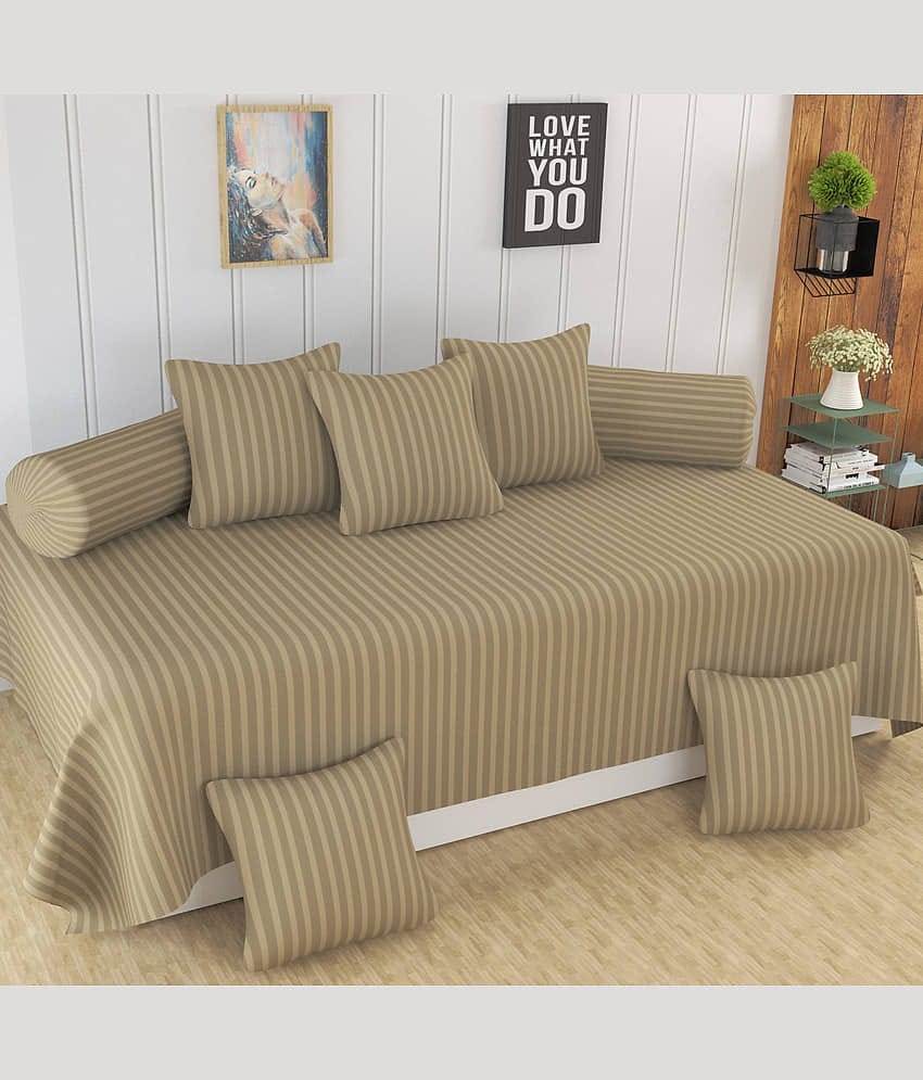 Homefab India Cotton Solid Diwan Set 8 Pcs - Beige