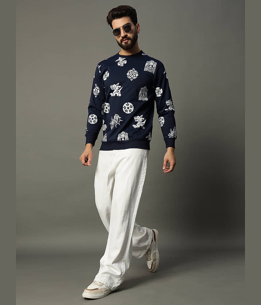 stelvin Cotton Blend Round Neck Men's Sweatshirt - Navy Blue ( Pack of 1 )