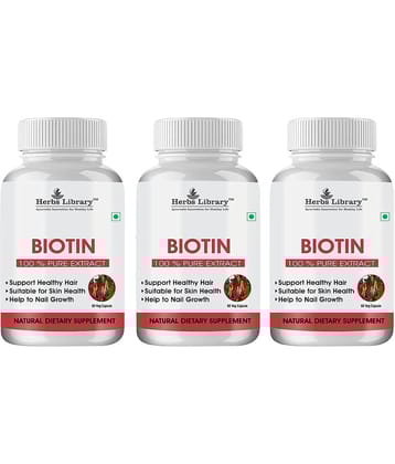 Herbs Library Biotin Capules For Hair Growth, Skin and Nails 60 Capsules Each (Pack of 3)