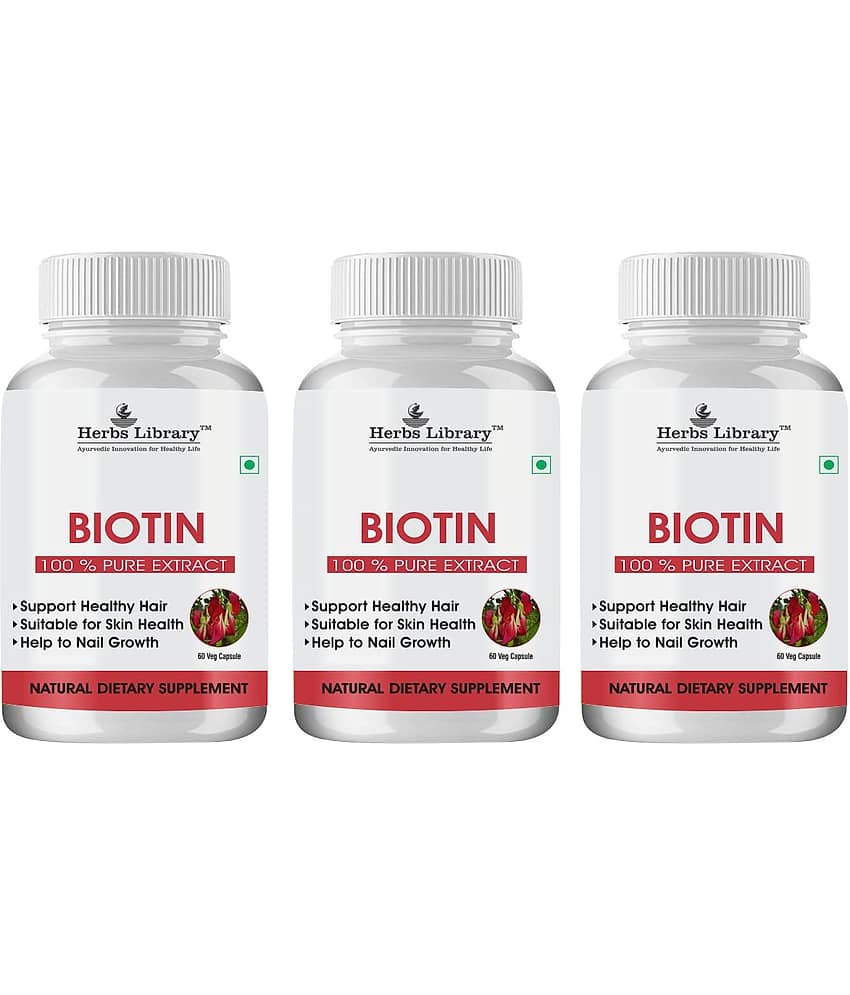 Herbs Library Biotin Capules For Hair Growth, Skin and Nails 60 Capsules Each (Pack of 3)