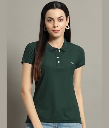 Riss Women Cotton Blend Solid Regular Fit Polo Collar T-Shirt ( Bottle Green )