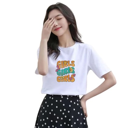 Smile Graphic T-Shirt, White Cotton Top, Casual Short Sleeve for Girls (Color-White, Size-16 - 17 Years)