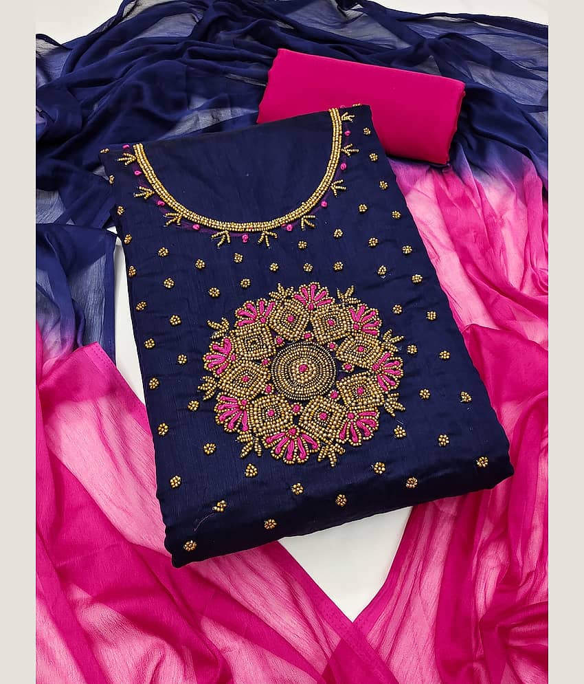 Rangtulika Ethnics Women Silk Unstitched Dress Material ( Blue )