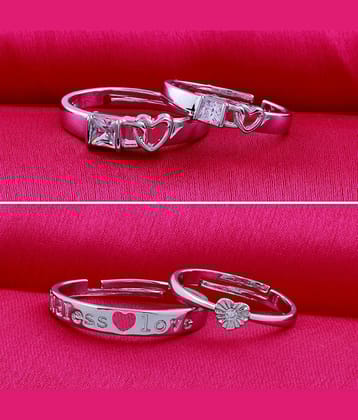 Designer  Adjustable Couple Rings Set for lovers Silver Plated Solitaire for Men and Women 2 Pair