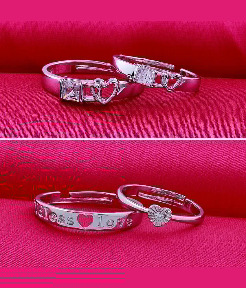 Designer  Adjustable Couple Rings Set for lovers Silver Plated Solitaire for Men and Women 2 Pair