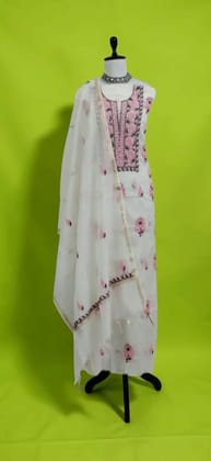 Handwoven Lucknow Chikankari Mul Cotton Hand-Embroidered Dress Material