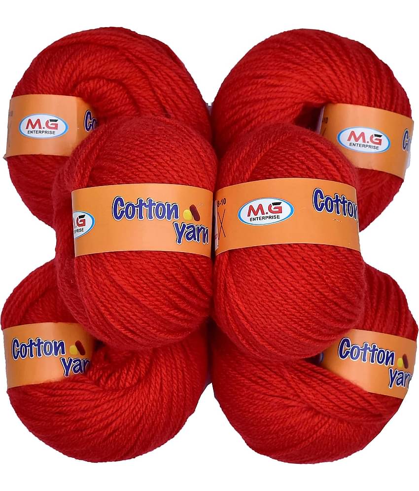 M.G ENTERPRISE Cotton Yarn Light Red (6 pc) Cotton Yarn 4 ply Wool Ball Hand Knitting Wool/Art Craft Soft Fingering Crochet Hook Yarn, Needle Knitting Yarn Thread Dyed