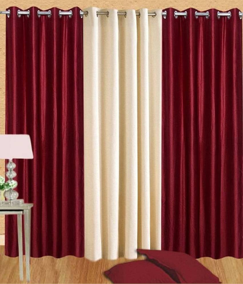 BELLA TRUE Solid SemiTransparent Eyelet Curtain 5 ft ( Pack of 3 )  Maroon