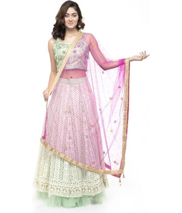 A R Silk Pink Net Pearl Embellished Dupatta