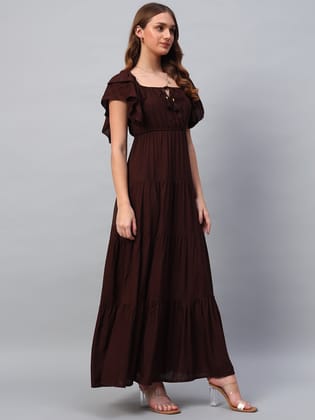 Brown Cotton Maxi Dress-Xs