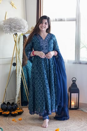 Neyah Blue Cutwork Anarkali Suit-M