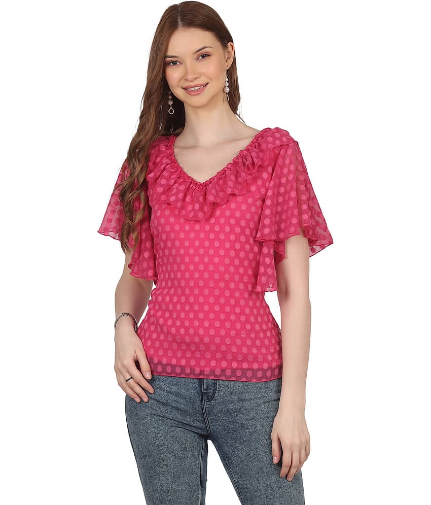 FASHJONS 360 Women's Georgette Regular Top ( Pink )