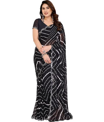 Kashvi Sarees Georgette Printed Ilkal Saree With Unstitched Blouse Piece ( Black )