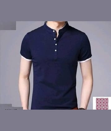 Alexender Cotton Blend Regular Fit Solid Half Sleeves Men's Mandarin Collar T-Shirt - Navy Blue ( Pack of 1 )