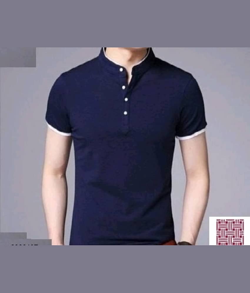 Alexender Cotton Blend Regular Fit Solid Half Sleeves Men's Mandarin Collar T-Shirt - Navy Blue ( Pack of 1 )