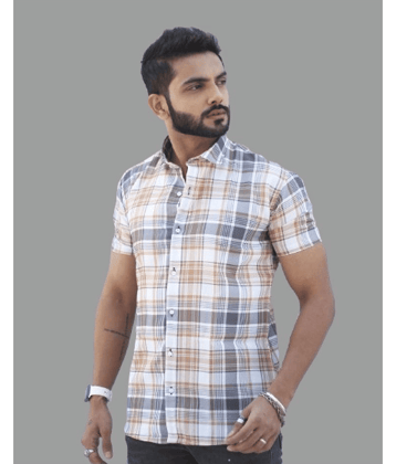 HARPITA Cotton Blend Regular Fit Checks Half Sleeves Men's Casual Shirt - Beige ( Pack of 1 )