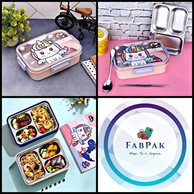 FABPAK Cartoon Printed Stainless Steel Insulated Leak Proof Lunch Box