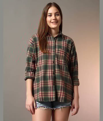 Chimpaaanzee Women Checks Cotton Shirt ( Green )