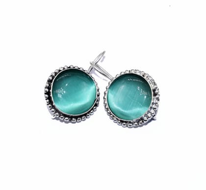 Silver Stone Work Oxidized Hook Earrings , SER-179-Per Pair