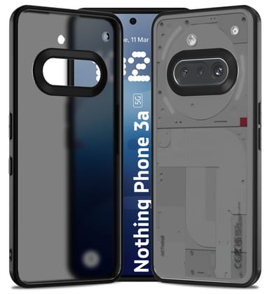Rugged Frosted Semi Transparent PC Shock Proof Slim Back Cover for Nothing Phone (3a) 5G, 6.77 inch, Black