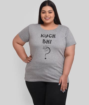 Neo Garments Women Cotton Self Design Regular Fit Round Neck T-Shirt ( Grey )