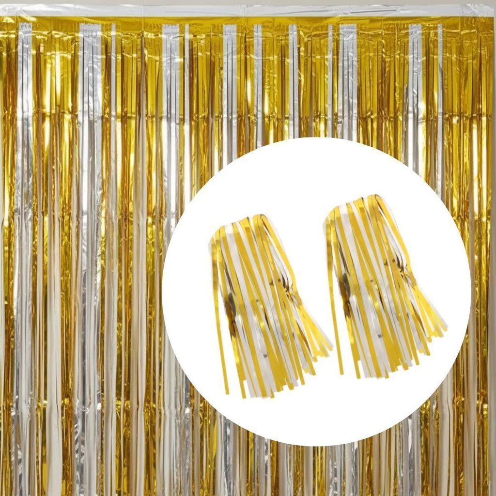 Gold & Silver Dual Tone Foil Curtain-2PC - Party and Festive Needs | Buy online on ZillyBuy