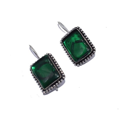 German Silver Oxidized AD White With Stone Color Full Fish Hook Stud Earrings German Silver Drops & Danglers of Woman & Girls. , BES-013-Per Pcs / Irregular / Trans Green
