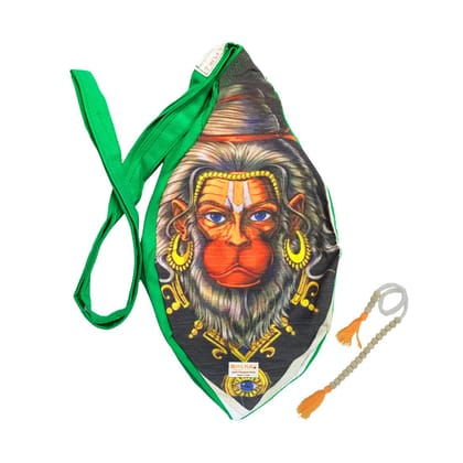 MAYAPURI Bajrangbali Hanuman Ji Printed Pure Cotton Gomukhi Japa Mala Bag, Beads or Chanting Bag with Zip Pocket and Sakshi Mala Counter, Pack of 1